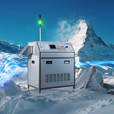 Dry ice machine of the ASCO EVO series in mobile use in a mountainous environment